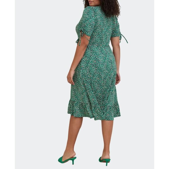 Torrid Green Printed Short Sleeve A-line Polka Dot Stretch Wrap Midi Dress 1X - Picture 3 of 15
